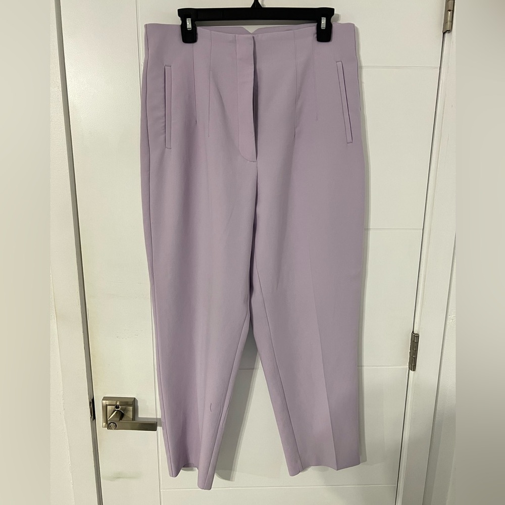 Zara Lilac Light Purple High Waisted Black Pant Size XL Straight Leg